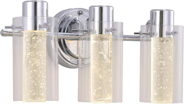 Bubble Glass Integrated Led Vanity Light - Wall Mounted, Triac Dimmable 12W, 3000K Bathroom Sconce - Energy Efficient Modern Bathroom Light Fixture (3-Light, Chrome Finish)