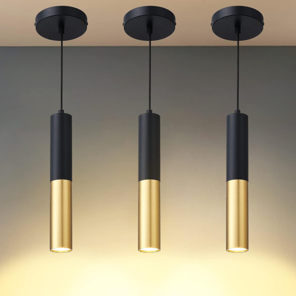Untrammelife Modern Black And Gold Pendant Light Kitchen Island, 3 Pack Dimmable Integrated Led Mini Pendant Lighting Fixture For Bar Counter, Adjustable Height Hanging Lamp Ceiling Chandeliers