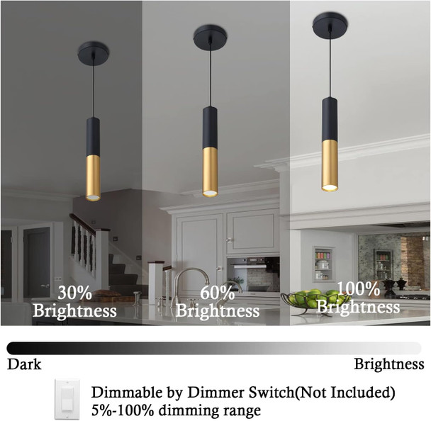 Untrammelife Modern Black And Gold Pendant Light Kitchen Island, 3 Pack Dimmable Integrated Led Mini Pendant Lighting Fixture For Bar Counter, Adjustable Height Hanging Lamp Ceiling Chandeliers