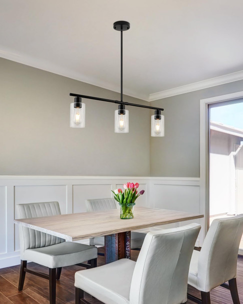 3 Lights Kitchen Island Lighting, Black Pendant Light Fixtures With Glass Shade Dining Room Light Fixture Adjustable Farmhouse Chandelier Modern Pendant Lights Ceiling Hanging Lighting E26 Base