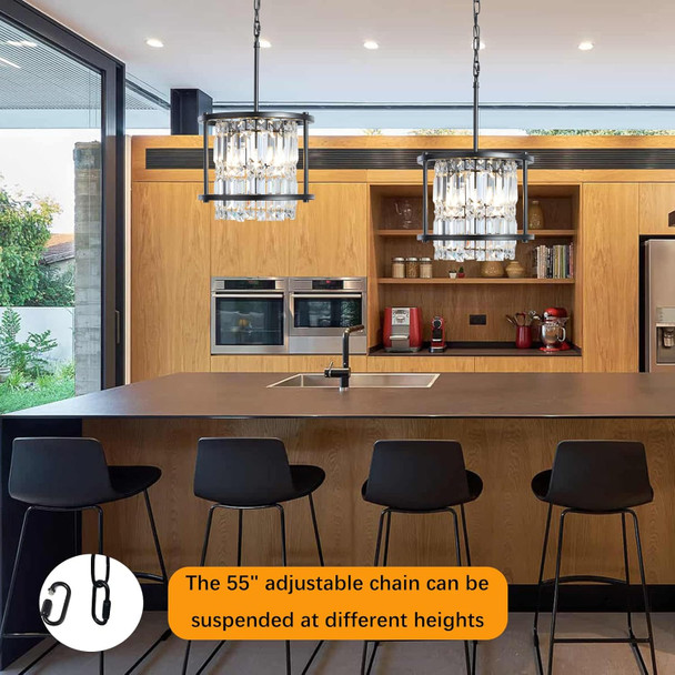 Plug In Chandelier, 3-Lights Industrial Farmhouse Chandelier, 16.4 Ft Cord On/Off Switch, Black Metal Crystal Pendant Light For Hallway Entryway Bedroom Balcony Kitchen Island