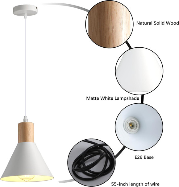 Pendant Lights Kitchen Island, 3 Pack Solid Wood Ceiling Hanging Lamp, Modern Matte White Pendant Lighting For Kitchen Over Island Dining Living Room Bedroom