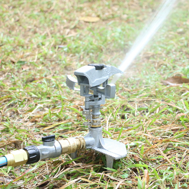 Styddi Professional Heavy Duty Pulsating Sprinkler on Metal 3-Pronged Step Spike  Metal Pro Adjustable Circular Sprinkler for Large to Extra Large Yard  Areas  Lawn  Coverage up to 8500 Sq.FT