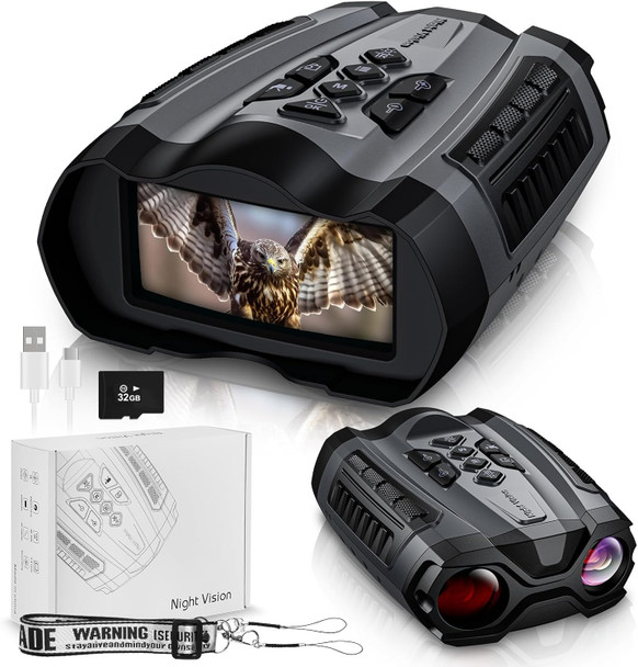 3.5" Night Vision Goggles,4K Infrared Digital Binoculars,4000Mah Rechargeable Night-Vision Scope For Total Darkness,32Gb For Photo And Video,10X Digital Zoom For Hunting