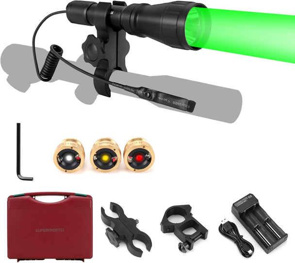 Ls350 Predator Light Kit, Red Green White Amber Hunting Flashlight With Scope Rail Mount, Max. 10 Hours Rechargeable Batteries For Hog Coyote Coon Varmint Rabbit Night Hunting Ls350 Predator Light Kit, Red Green White Amber Hunting Flashlight With Scope Rail Mount, Max. 10 Hours Rechargeable Batteries For Hog Coyote Coon Varmint Rabbit Night Hunting