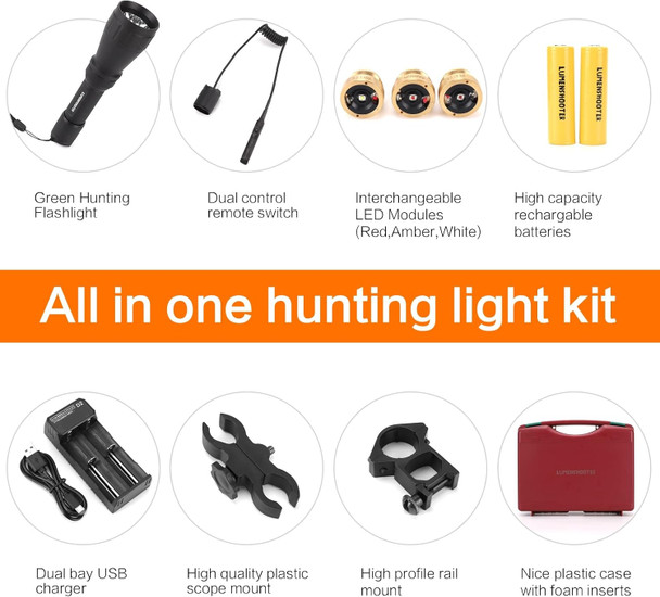 Ls350 Predator Light Kit, Red Green White Amber Hunting Flashlight With Scope Rail Mount, Max. 10 Hours Rechargeable Batteries For Hog Coyote Coon Varmint Rabbit Night Hunting Ls350 Predator Light Kit, Red Green White Amber Hunting Flashlight With Scope Rail Mount, Max. 10 Hours Rechargeable Batteries For Hog Coyote Coon Varmint Rabbit Night Hunting