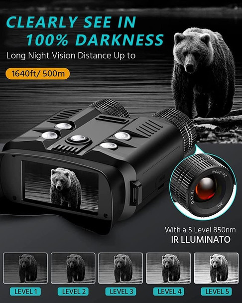 Night Vision Binoculars, 1080P Full Hd Video 5X8 Infrared Zoom 1640 Ft/500M Viewing Range Digital Night Vision Goggles With 3" Lcd Screen Take Hd Photos/Videos For Hunting Military Camping