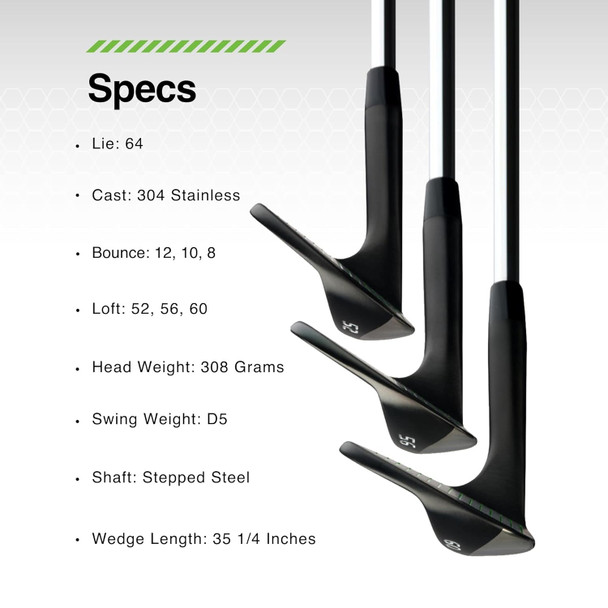 BombTech - Premium Golf Wedge Set - 52, 56, 60 Degrees Golf Wedges - Max Groove for Increased Spin - Black Wedges…