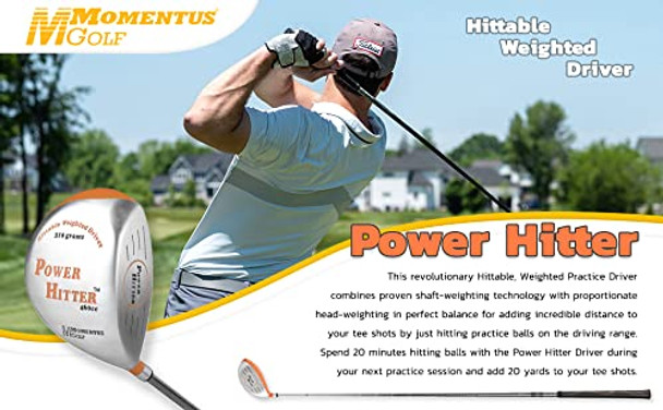 MOMENTUS Power Hitter 310 Weighted Golf Driver - Weighted Golf Club to Increase Golf Shot Distance - Ideal Driving Range Golf Club - Weighted Golf Swing Trainer - Golf Practice Equipment (Right Hand) MOMENTUS Power Hitter 310 Weighted Golf Driver - Weighted Golf Club to Increase Golf Shot Distance - Ideal Driving Range Golf Club - Weighted Golf Swing Trainer - Golf Practice Equipment (Right Hand)