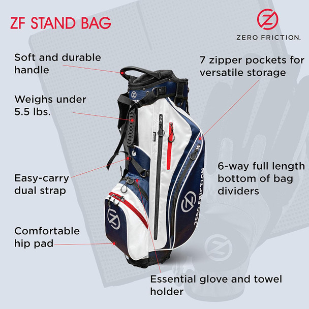 Zero Friction Golf Stand Bag, Bonus 40" Golf Towel & Men's Universal-Fit Golf Glove Included Zero Friction Golf Stand Bag, Bonus 40" Golf Towel & Men's Universal-Fit Golf Glove Included
