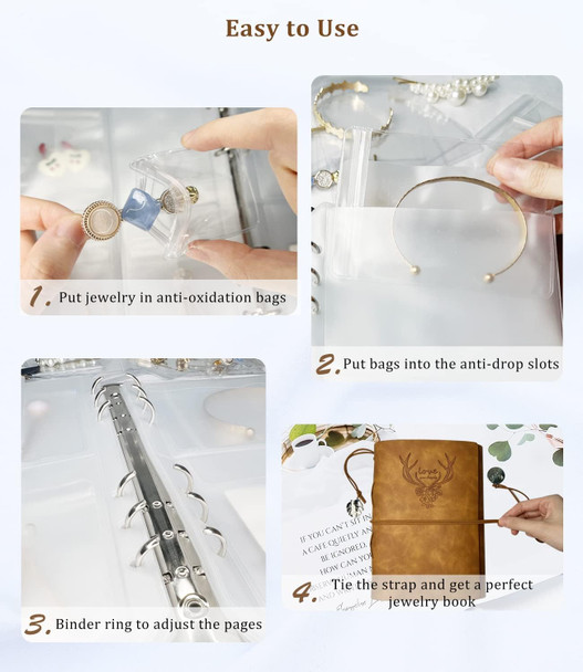 Jewelry Storage Book, PU Leather Travel Jewelry Organizer with Antidrop Pockets, Portable Earrings Travel Album with Transparent Jewelry Storage Book, PU Leather Travel Jewelry Organizer with Antidrop Pockets, Portable Earrings Travel Album with Transparent