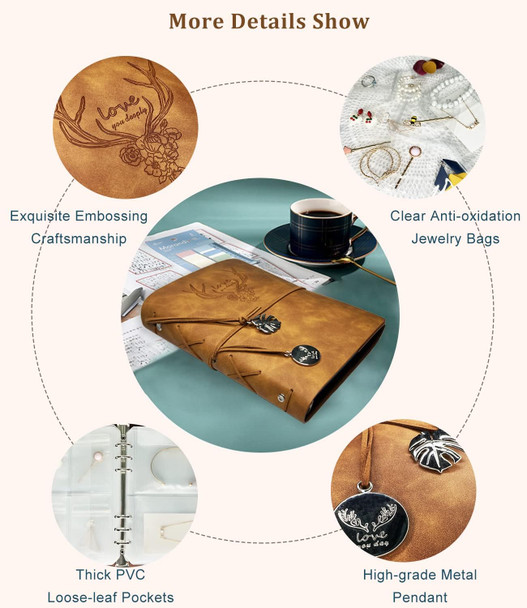 Jewelry Storage Book, PU Leather Travel Jewelry Organizer with Antidrop Pockets, Portable Earrings Travel Album with Transparent Jewelry Storage Book, PU Leather Travel Jewelry Organizer with Antidrop Pockets, Portable Earrings Travel Album with Transparent