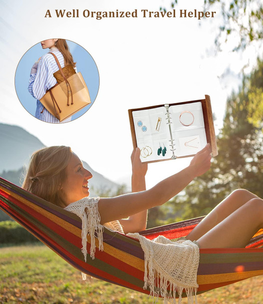 Jewelry Storage Book, PU Leather Travel Jewelry Organizer with Antidrop Pockets, Portable Earrings Travel Album with Transparent Jewelry Storage Book, PU Leather Travel Jewelry Organizer with Antidrop Pockets, Portable Earrings Travel Album with Transparent