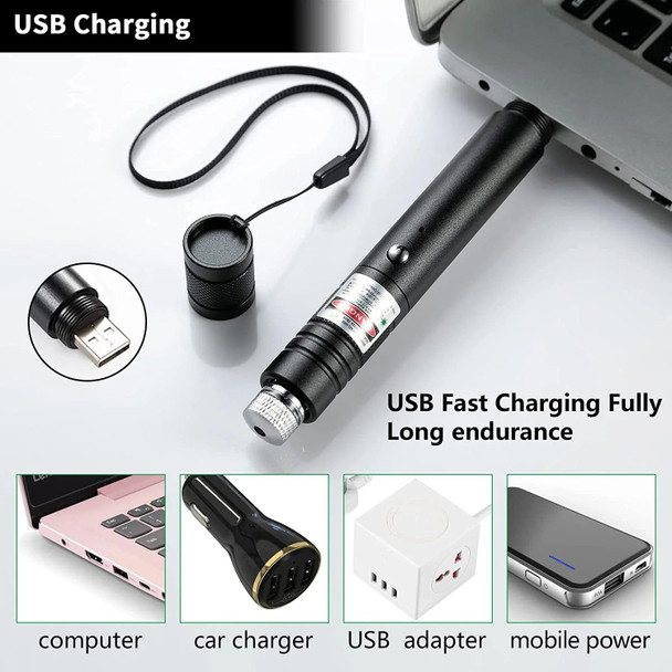 Cyahvtl Laser Pointer Tactical Flashlights 2000 Metres Green Long Range High Power Handheld Flashlight Rechargeable Laser Pointer for USB with Star Cap Adjustable Focus Suitable for Projecto