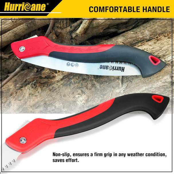 HURRICANE Folding Hand Saw, 10 Inch Pruning Saw, Hand Saw for Wood Cutting, Camping Tree Saw with SK5 Curved Blade, Triple-cut Razor Teeth, Outdoor Portable Saw for Tree Trimming, Gardening, Hiking HURRICANE Folding Hand Saw, 10 Inch Pruning Saw, Hand Saw for Wood Cutting, Camping Tree Saw with SK5 Curved Blade, Triple-cut Razor Teeth, Outdoor Portable Saw for Tree Trimming, Gardening, Hiking