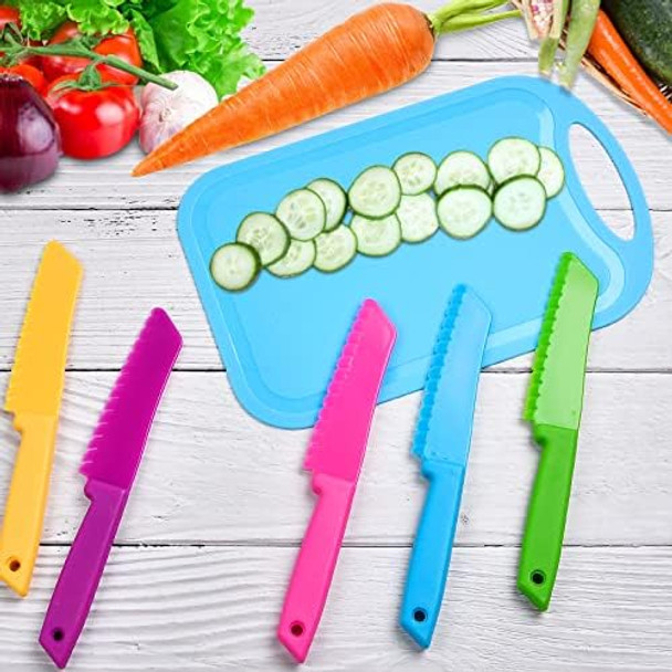 20 Pcs Kids Knife Set With Cutting Board Plastic Child Safe Knives For Real Cooking Serrated Edges Toddler Knife Children Chopping Board Kid Cutting Utensils For Fruit Bread Lettuce