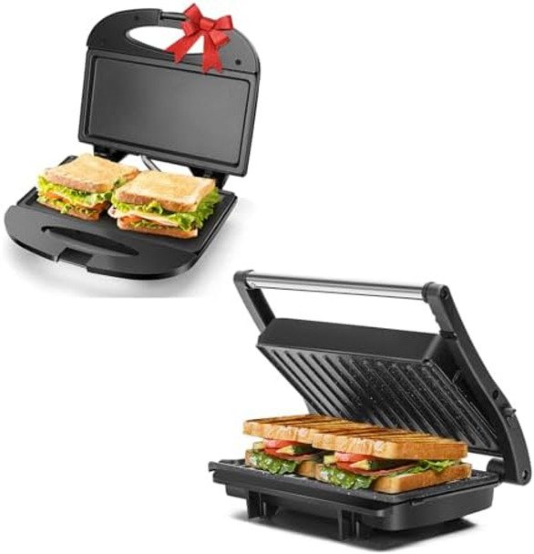 Aigostar Sandwich Maker With Non-Stick Deep Grid Surface And Aigostar 1200W Sandwich Maker With Ceramic Non-Stick Plates 3-In-1 Sandwich Press