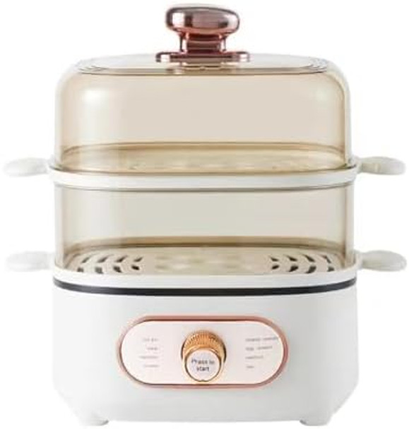 2 In 1 Electric Hot Pot With 10.5L 2-Tier 8 Modes Food Steamers Vegetable Steamers With Boil Dry Protection 1200W White (Stainless Steel Steamer Gasket)