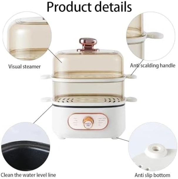 2 In 1 Electric Hot Pot With 10.5L 2-Tier 8 Modes Food Steamers Vegetable Steamers With Boil Dry Protection 1200W White (Stainless Steel Steamer Gasket)