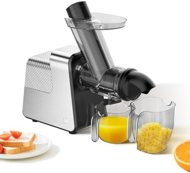 Masticating Juicer Machines 3.5" Large Feed Chute Cold Press Juicer Fit Whole Fruits Vegetables With Quiet Motor 5 Speed Modes Easy To Clean With Brush (Space Gray)