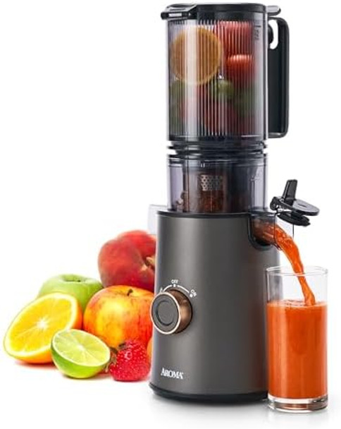 Aroma® Cold Press Juice Machine Slow Masticating Fruit And Vegetable Juicer For Home With Large 4-Inch Feeder And Double Pulp Filter