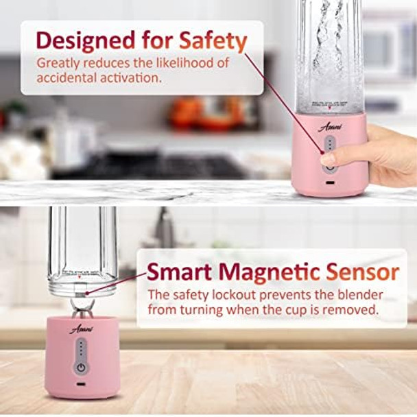 Asani Portable Mini Blender For Shakes And Smoothies Usb Rechargeable Pink