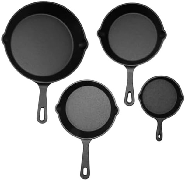 4 Pack Mini Cast Iron Skillet With Double Drip 4''8''6''5.5'' Pre-Seasoned Cast Iron Skillet Set Small Frying Pans For Stove Oven Grill Safe Indoor And Outdoor Use Non-Stick(4Pack)