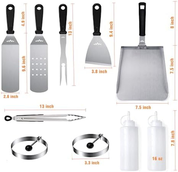 Griddle Accessories Kit For Camp Chef Blackstone Flat Top Grill & Weber Griddle Insert Spatula Scraper Shovel And Wide Scoop Food Mover Essential Bbq Tool Set For Hibachi & Teppanyaki