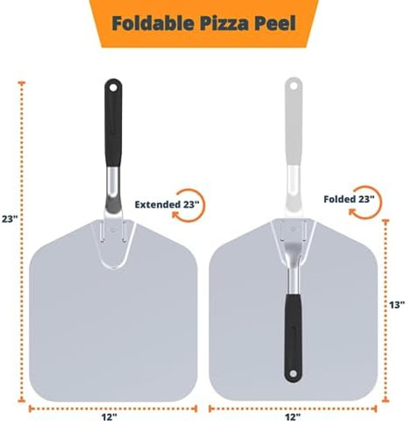 12-In Pizza Peel Aluminum Pizza Paddle With Foldable Handle Lightweight Pizza Turning Shovel For Pizza Oven/Grills Homemade Pizza Accessory