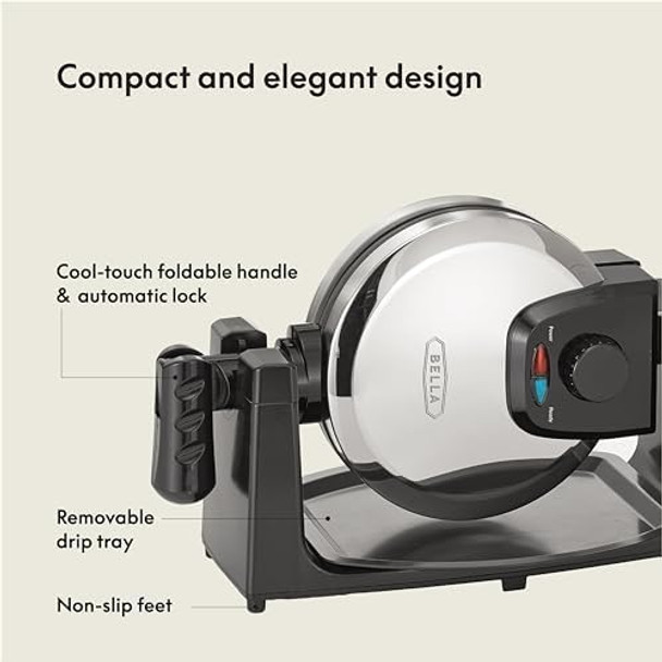 Bella Classic Rotating Belgian Waffle Maker With Nonstick Plates Removable Drip Tray Adjustable Browning Control And Cool Touch Handles Black