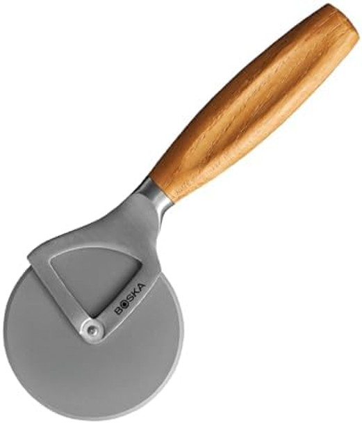 Boska Stainless Steel Cheese Knife - For All Types Of Cheese Pizza - Multi-Functional Cheese Slicer - Handheld Slicer - Silver Non-Stick Oak Wood - Dishwasher Safe - For Kitchen Cooking