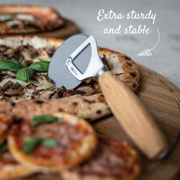 Boska Stainless Steel Cheese Knife - For All Types Of Cheese Pizza - Multi-Functional Cheese Slicer - Handheld Slicer - Silver Non-Stick Oak Wood - Dishwasher Safe - For Kitchen Cooking