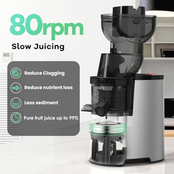 Masticating Juicer Machines 4.1-Inch(104Mm) Powerful Slow Cold Press Juicer With Large Feed Chute Electric Masticating Juicers For Vegetables And Fruits Easy To Clean With Brush
