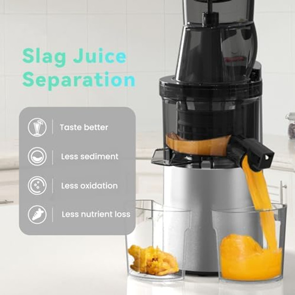Masticating Juicer Machines 4.1-Inch(104Mm) Powerful Slow Cold Press Juicer With Large Feed Chute Electric Masticating Juicers For Vegetables And Fruits Easy To Clean With Brush
