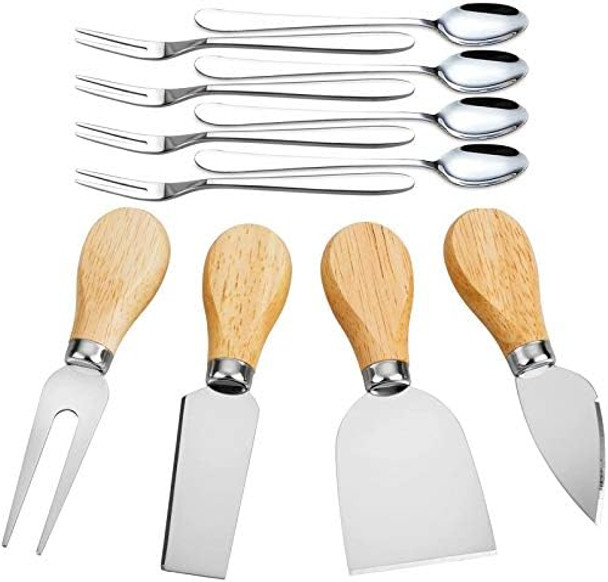 12-Piece Cheese Knives Set - Stainless Steel & Wood Party Cutlery Travel Serving Dinner Slicing Spreading Serving Tools