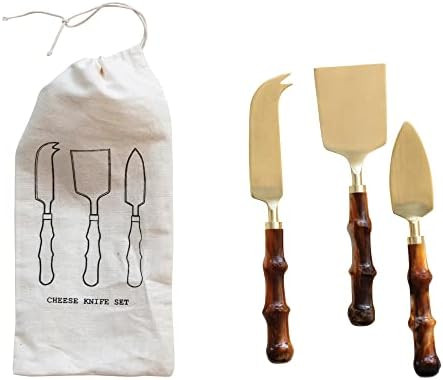 Creative Co-Op Stainless Steel And Resin Charcuterie Knives In Drawstring Bag Set Of 3 Styles