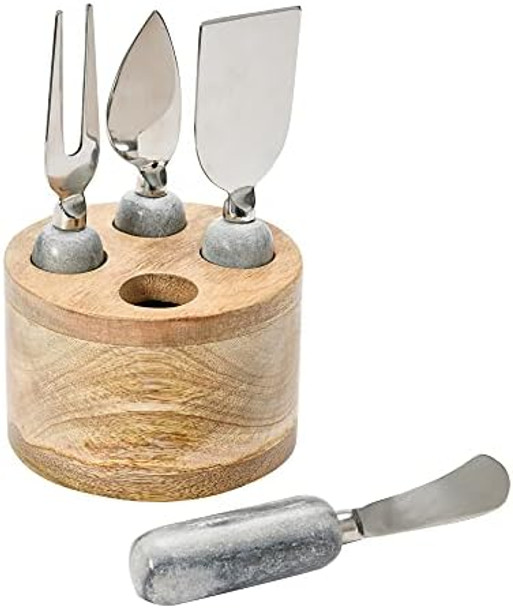 Creative Co-Op Stone And Acacia Wood Charcuterie Leather Tie And Canapé Knife Natural Cheese/Cutting Board Creative Co-Op Stone And Acacia Wood Charcuterie Leather Tie And Canapé Knife Natural Cheese/Cutting Board