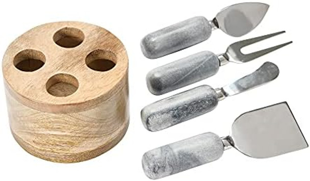 Creative Co-Op Stone And Acacia Wood Charcuterie Leather Tie And Canapé Knife Natural Cheese/Cutting Board Creative Co-Op Stone And Acacia Wood Charcuterie Leather Tie And Canapé Knife Natural Cheese/Cutting Board