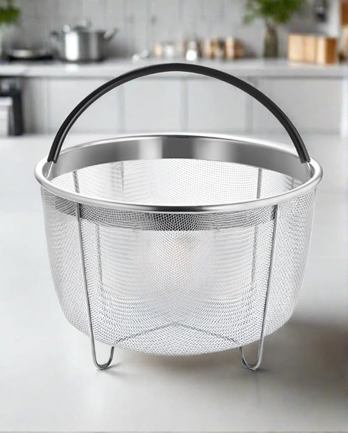Cuisinox Stainless Steel 6 Quart Steamer Basket With Silicone Handle For Instant Pot Steaming Vegetables Eggs Meats Bone Broths Stocks