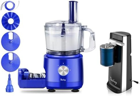 Food Processor Blue+Electric Can Opener Black Bundle