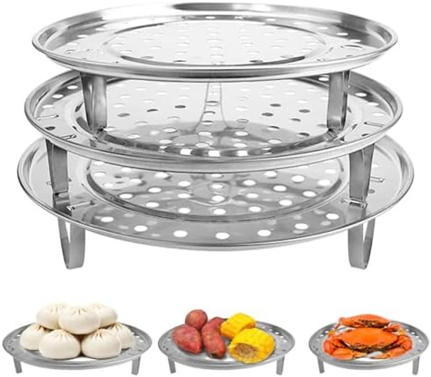 3Pcs Steamer Rack Stainless Steel Canning Rack Cooking Food Vegetable Steaming Tray Thickened Steaming Rack Stand 22Cm 24Cm 26Cm