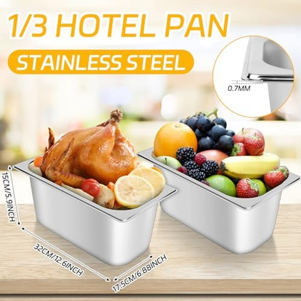 10 Set 1/3 Size Stainless Steel Hotel Pans With Lids 6" Deep Steam Table Pans Food Pan Lid With Handled Catering Food Storage Metal Anti Jam Steam Pan Cover For Fruits Vegetables Restaurant Hotel