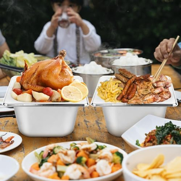 10 Set 1/3 Size Stainless Steel Hotel Pans With Lids 6" Deep Steam Table Pans Food Pan Lid With Handled Catering Food Storage Metal Anti Jam Steam Pan Cover For Fruits Vegetables Restaurant Hotel