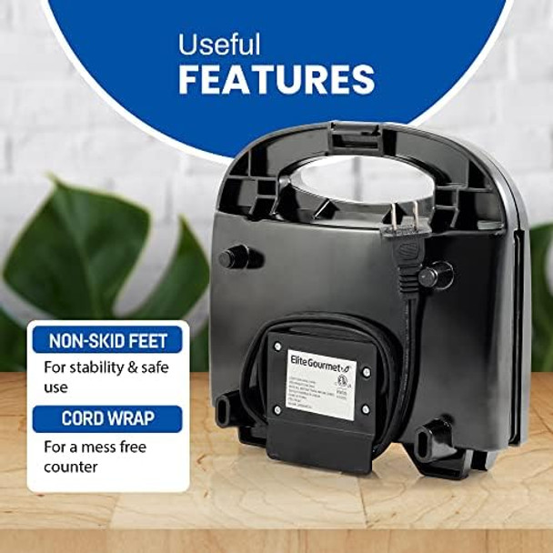 Elite Gourmet Esm-2207 Sandwich Panini Maker Grilled Cheese Machine Tuna Melt Omelets Non-Stick Surface 2 Slice Black