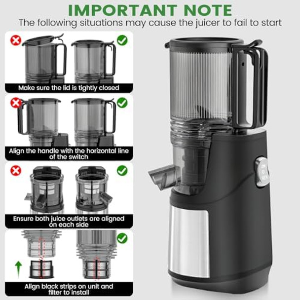 Masticating Juicer 350W Slow Cold Press Juicer With 5.8-Inch Larger Feed Chute Pure Juicer Machines For Whole Vegetables & Fruits Easy To Clean