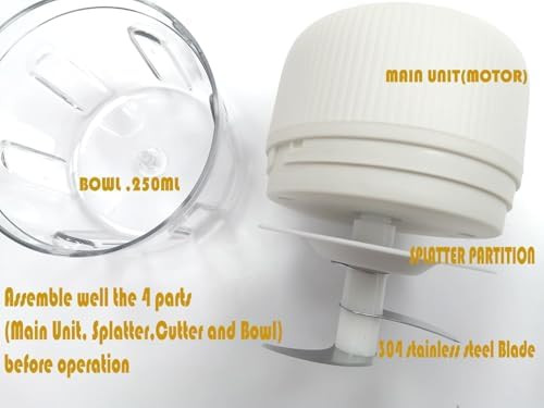 Electric Garlic Chopper Cordless Usb Chargeable Mini Food Processors 250Ml (White)
