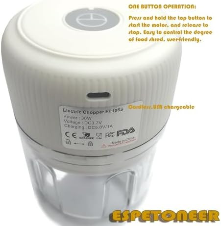 Electric Garlic Chopper Cordless Usb Chargeable Mini Food Processors 250Ml (White)