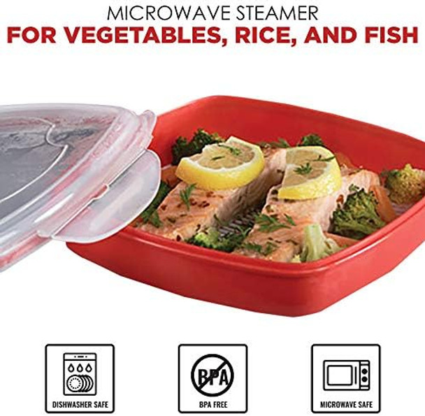 Vented Microwave Steamer For Vegetables Rice And Fish Red