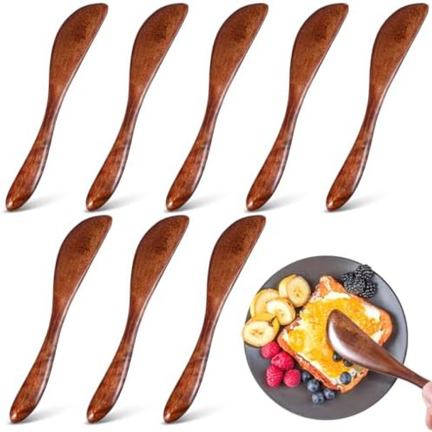 8 Pcs Wooden Butter Knife Spreader Butter Sandwich Condiment Cheese Spreader Knivesthickened Solid Wood & Comfortable Feel Wooden Butter Knife Spatulas For Kitchen Restaurant