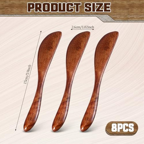 8 Pcs Wooden Butter Knife Spreader Butter Sandwich Condiment Cheese Spreader Knivesthickened Solid Wood & Comfortable Feel Wooden Butter Knife Spatulas For Kitchen Restaurant